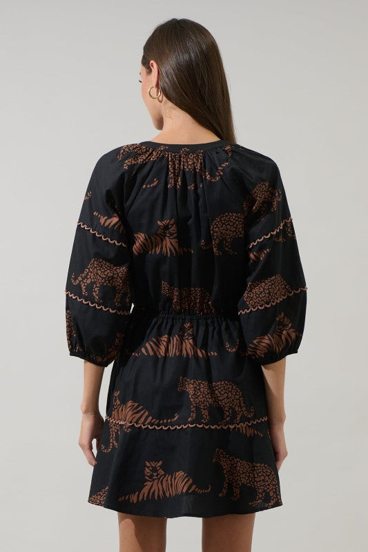 Zenzi Jungle Dabria Split Neck Mini Dress