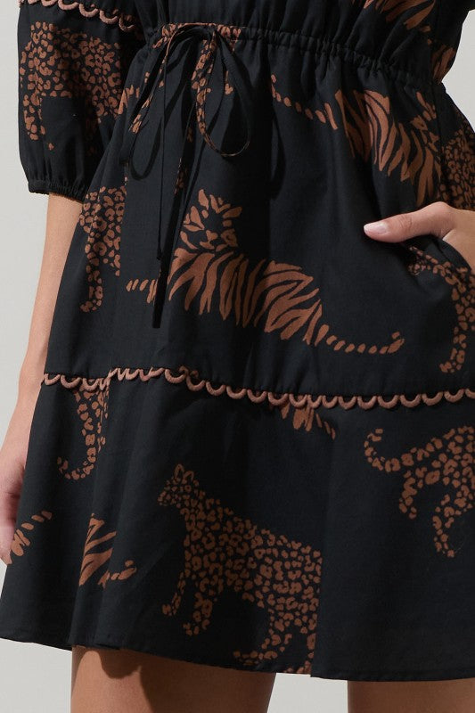 Zenzi Jungle Dabria Split Neck Mini Dress