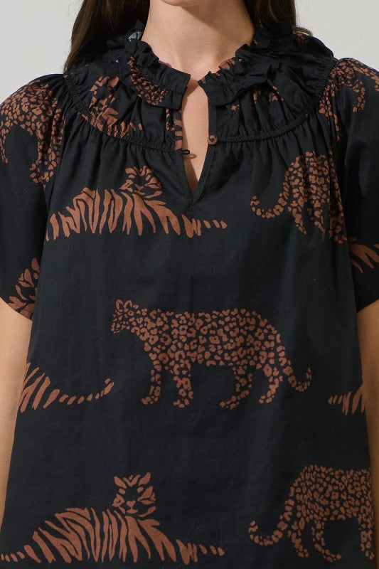 Zenzi Jungle Darthy Smocked Top