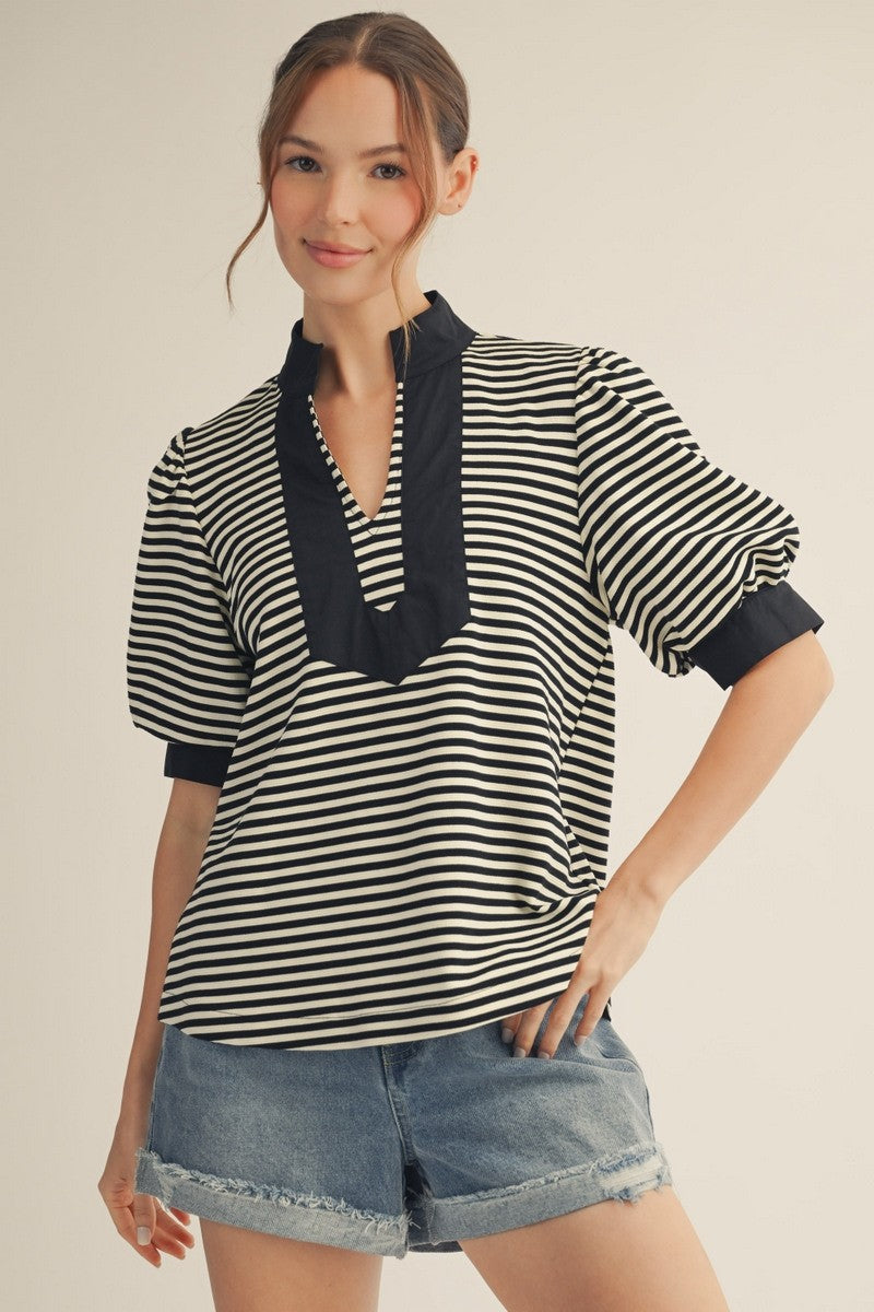 Solid Contrast Detail Stripe Top