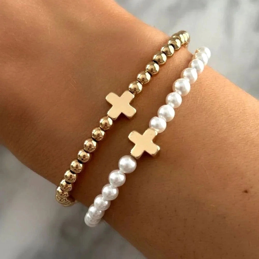 Gracie Pearl Cross Bracelet