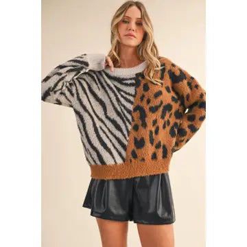 Multi Print Animal Print Sweater