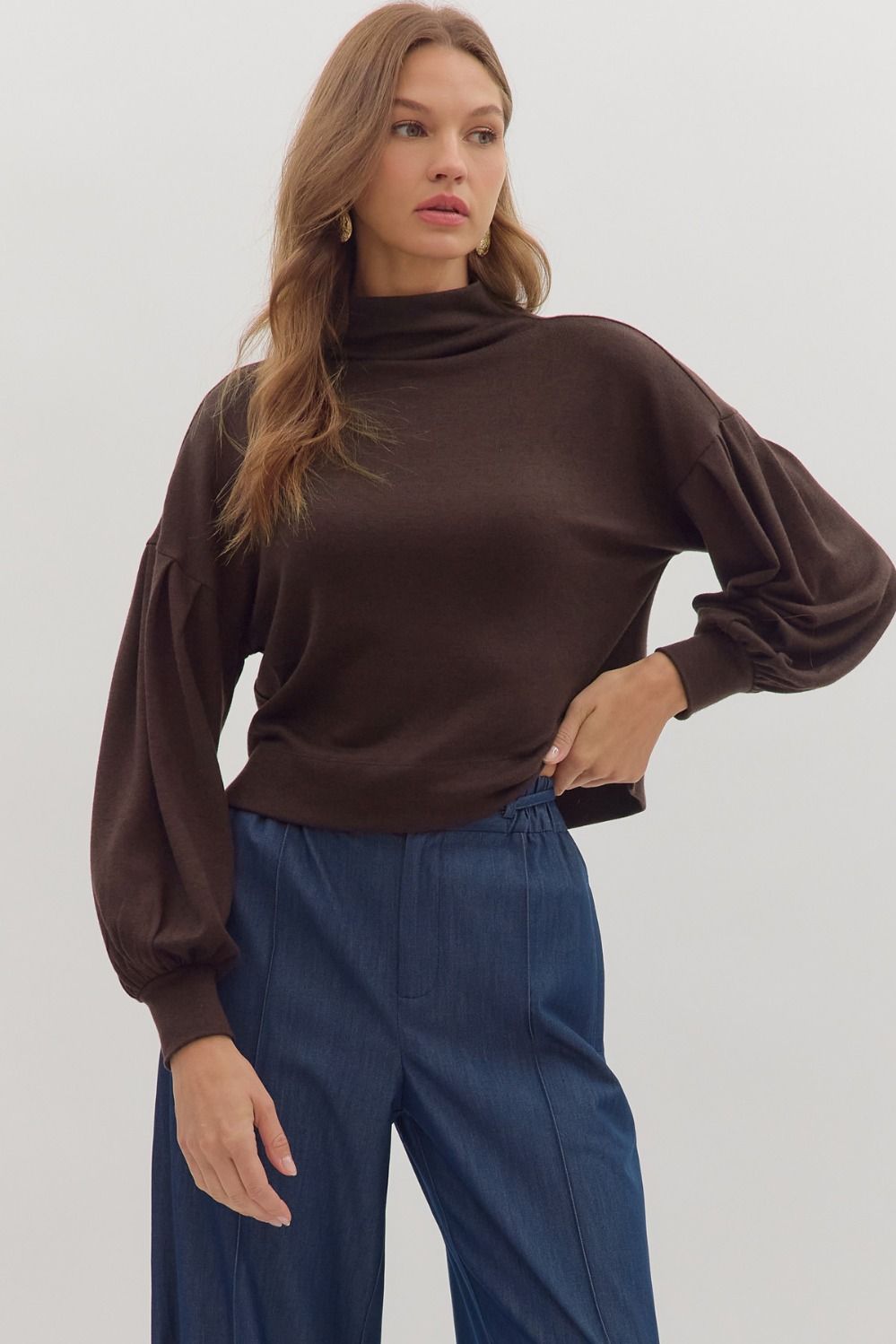 Balloon Sleeve Mock Neck Top