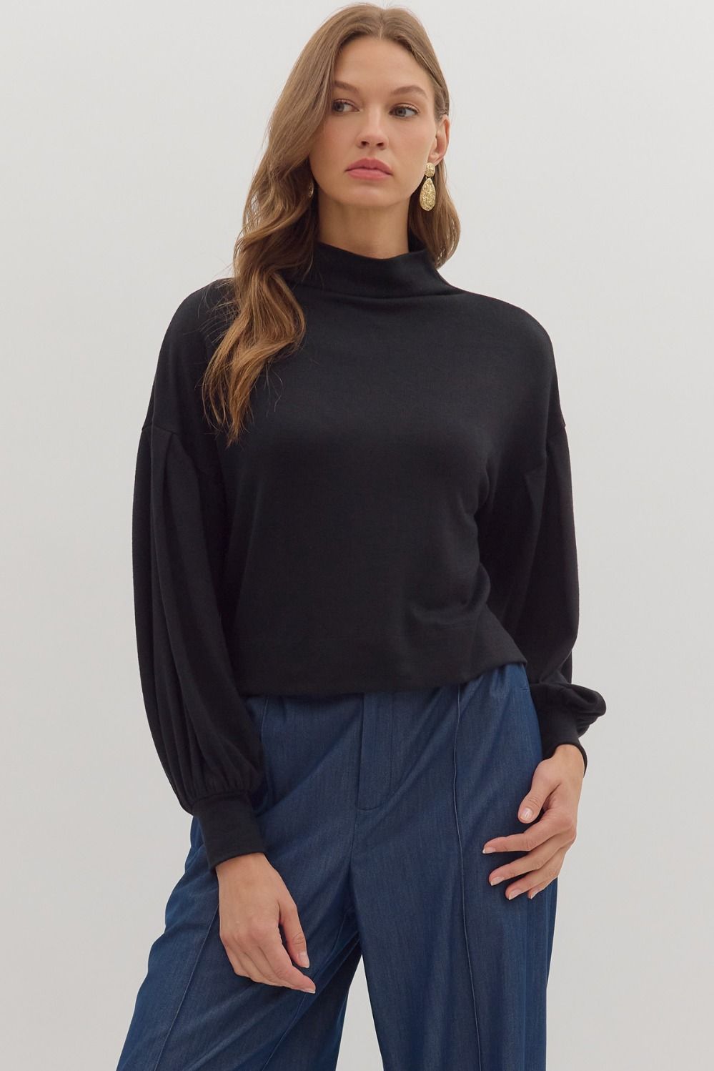 Balloon Sleeve Mock Neck Top