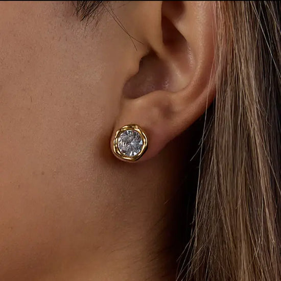 Bezel Diamond Stud Earrings Water Resistant
