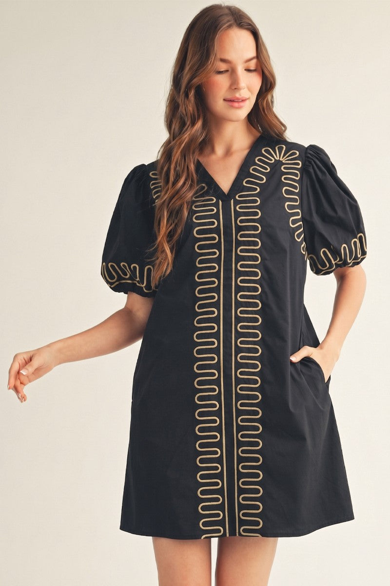 Puff Sleeve Embroidered Dress