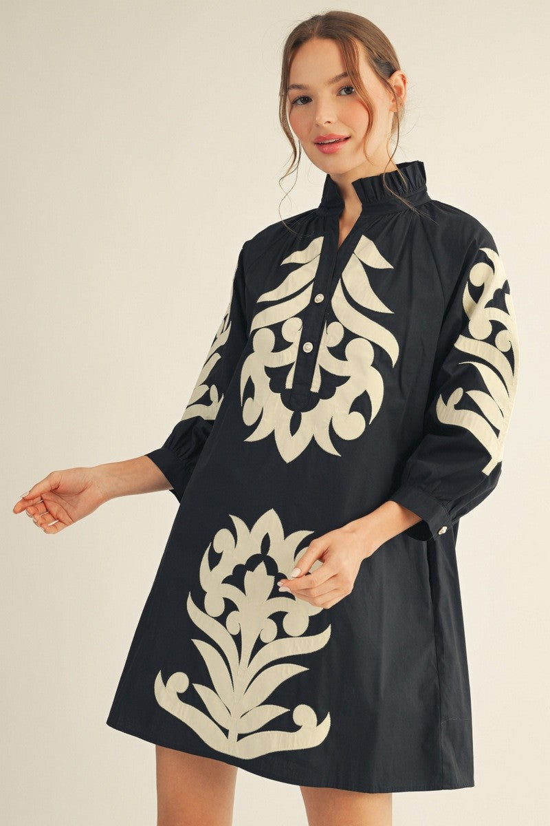 Baroque Floral Applique Shift Dress