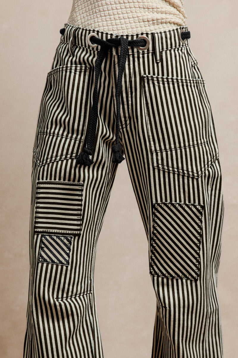 Striped Twill Barrel Pants