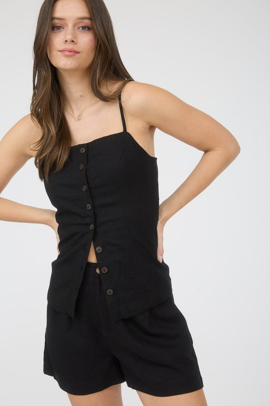 Button Down Spaghetti Strap Linen Top