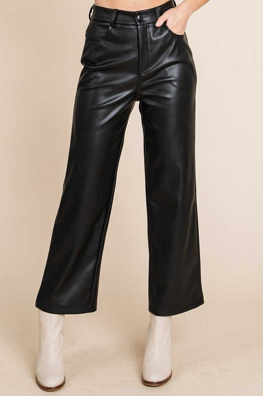 Faux Leather Crop Wide Leg Pant