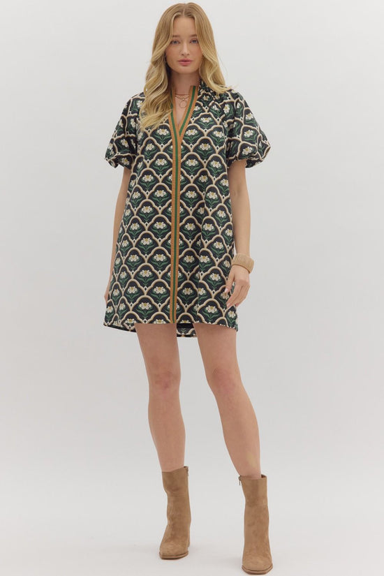 Botanical Puff Sleeve Mini Dress