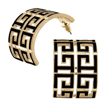 Brennan Game Day Greek Keys Enamel Hoop Earrings