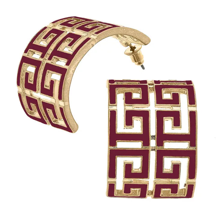 Brennan Game Day Greek Keys Enamel Hoop Earrings