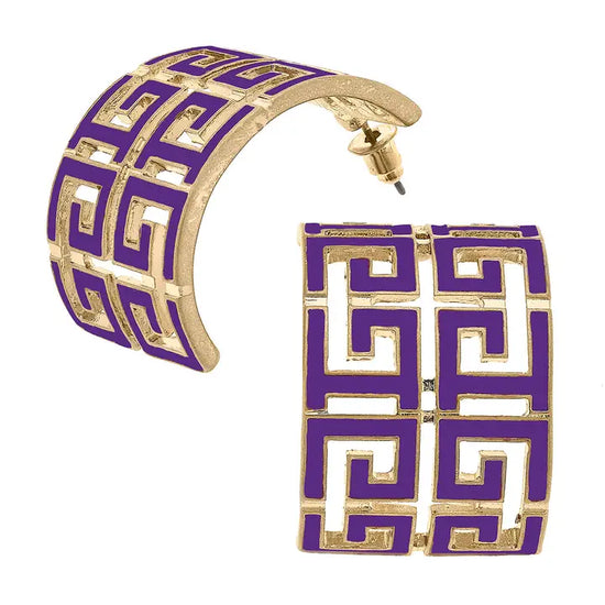 Brennan Game Day Greek Keys Enamel Hoop Earrings