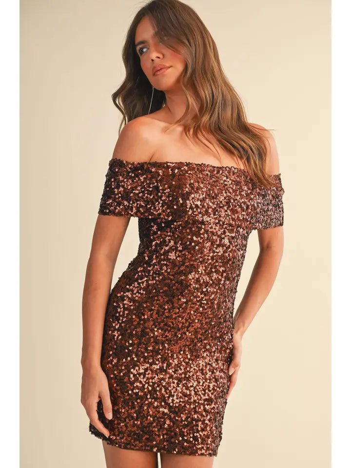 Off Shoulder Sequin Mini