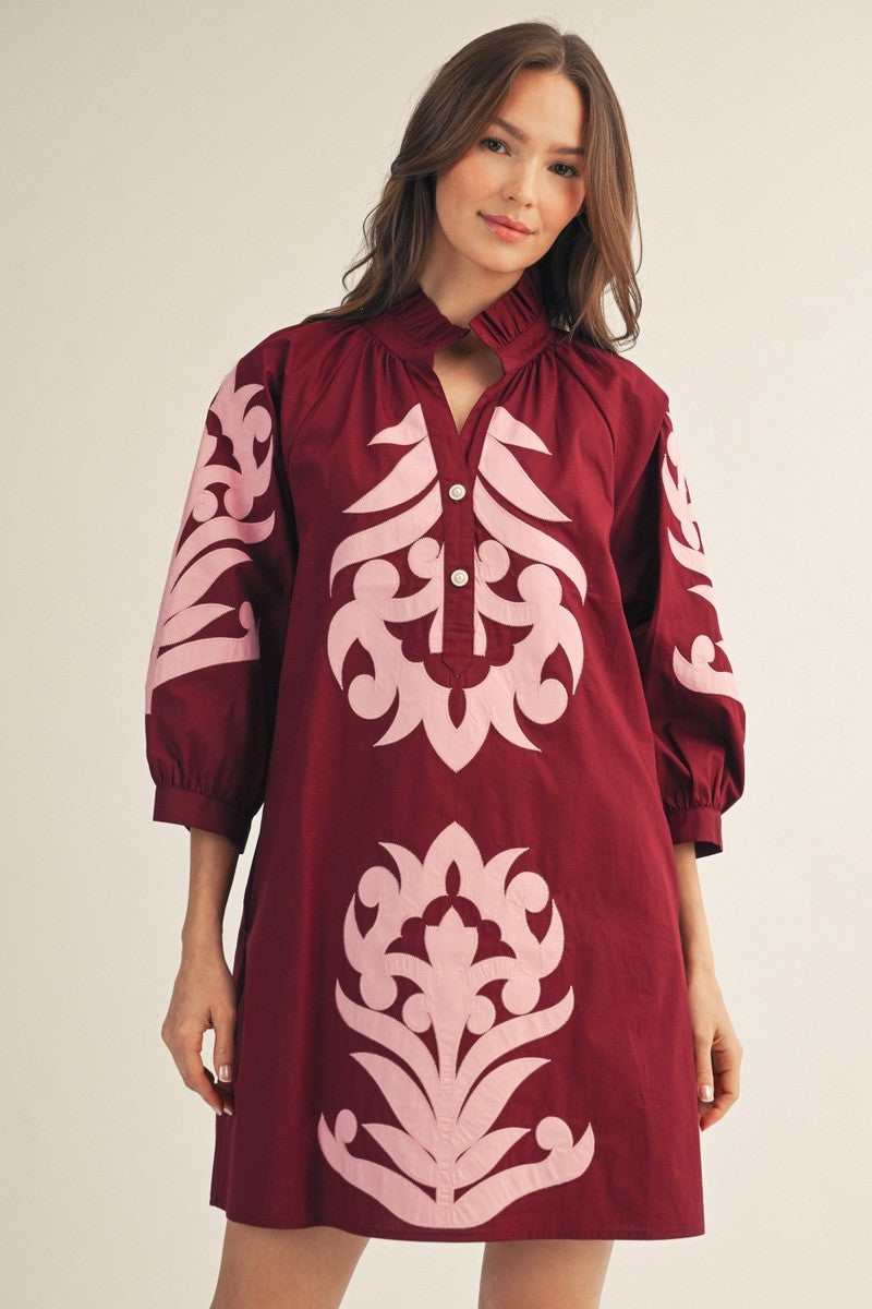 Baroque Floral Applique Shift Dress