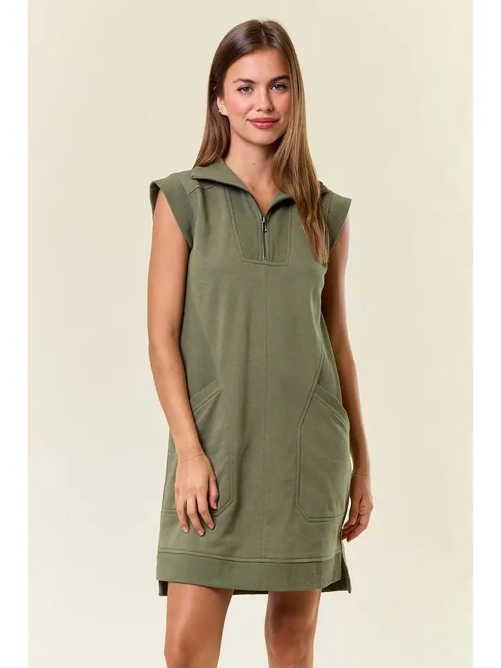 Cap Sleeve Mini Dress w/ Front Pockets