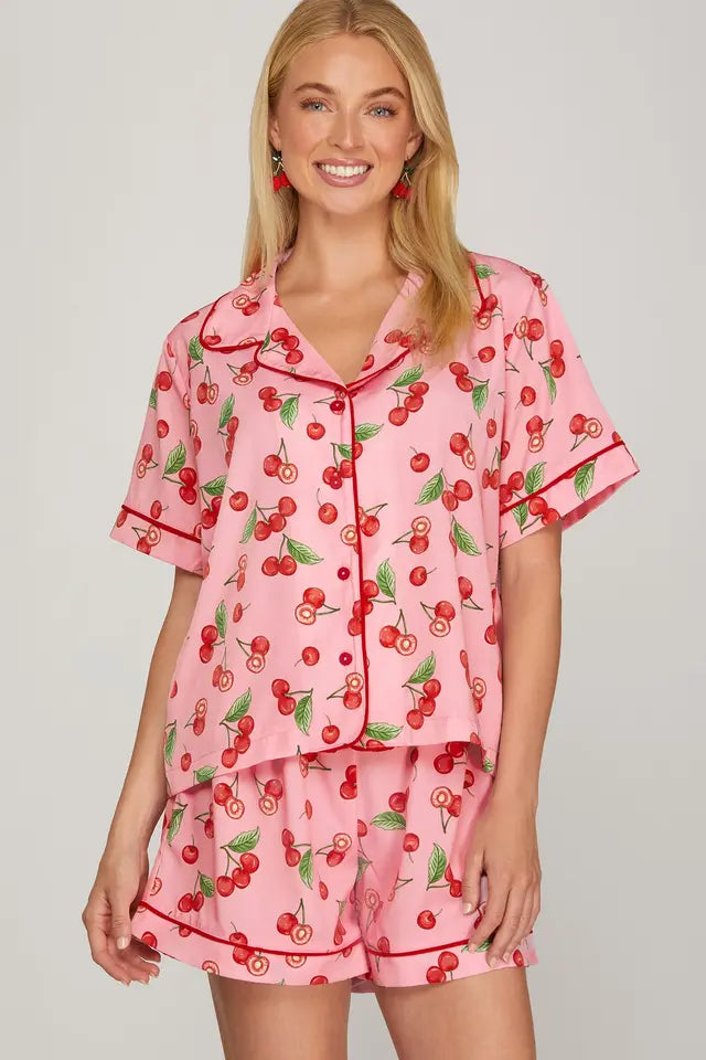 Cherry Print Pajama Set