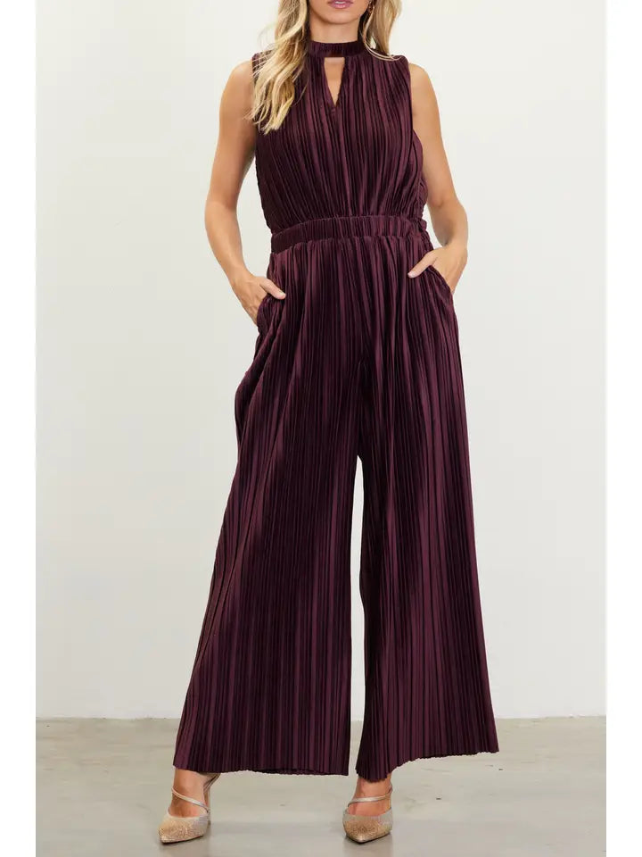 Velvet Pleated Jumpsuit