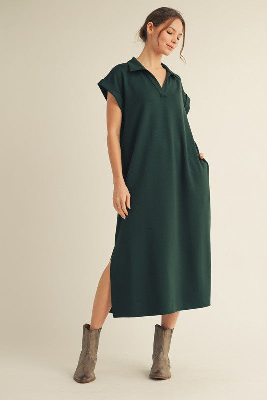 Collared Midi Dress With Pockets