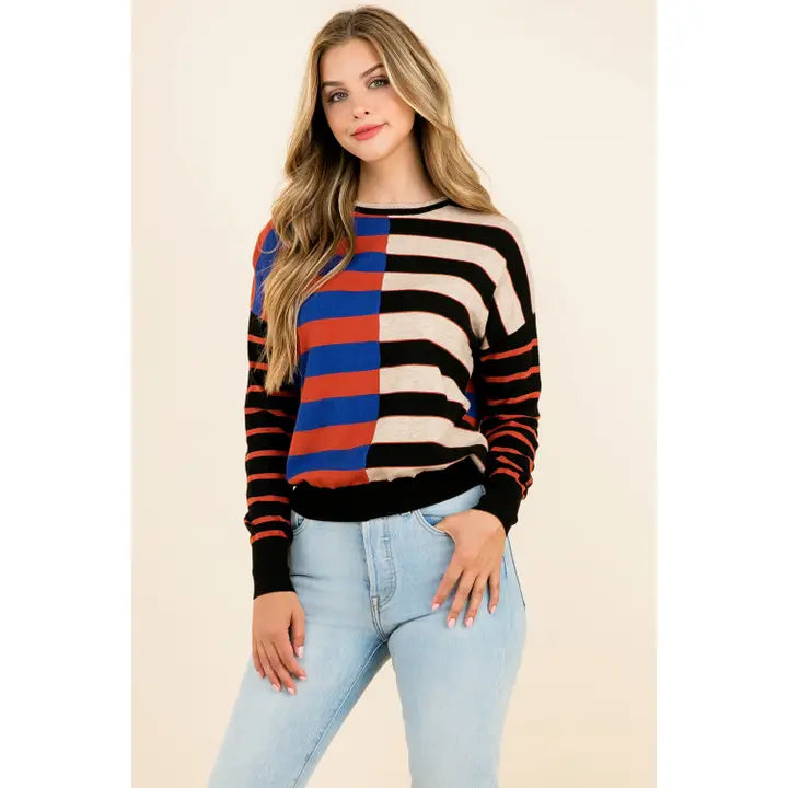 Striking Colorblocked Knit Sweater