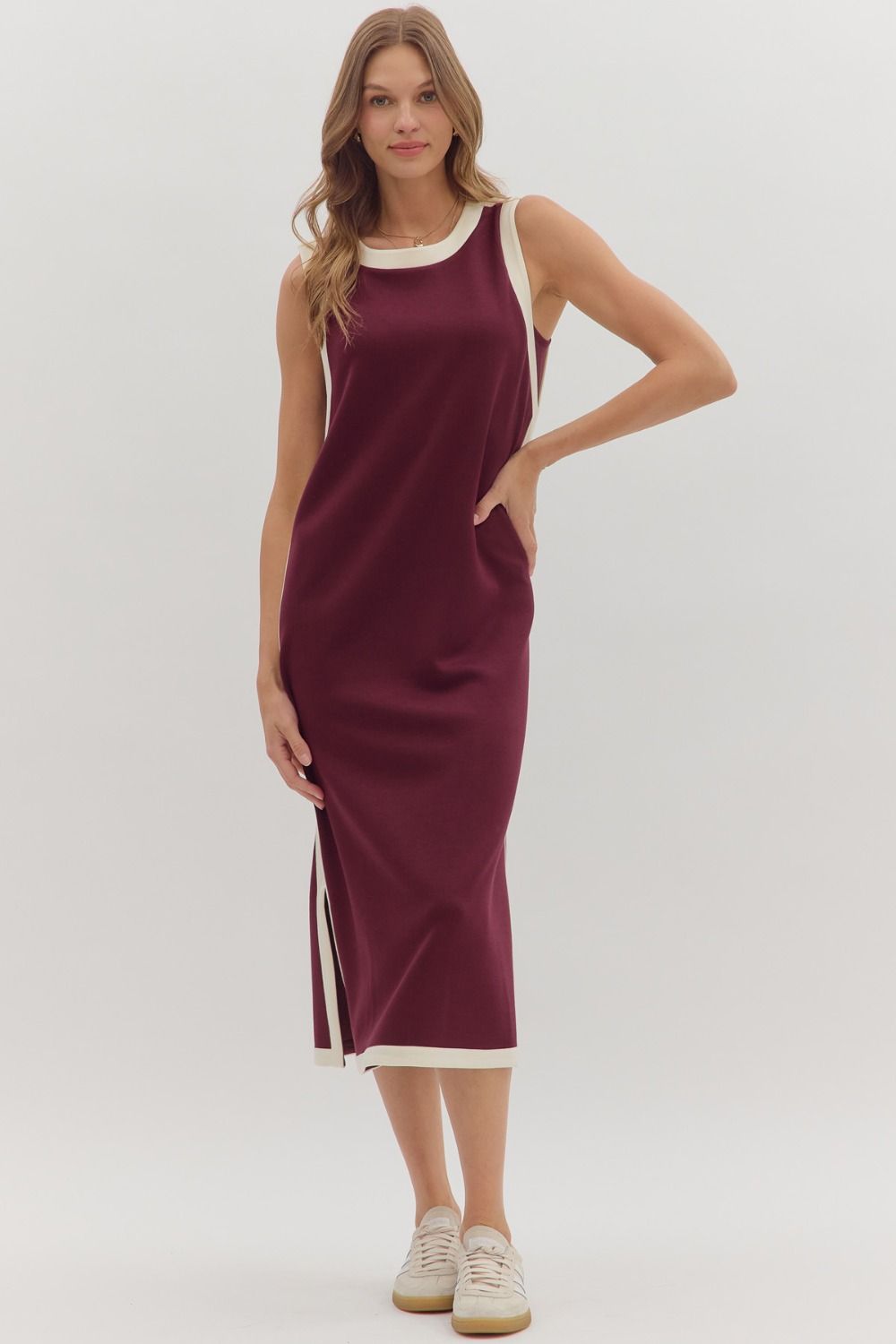 Contrast Sleeveless Midi Dress