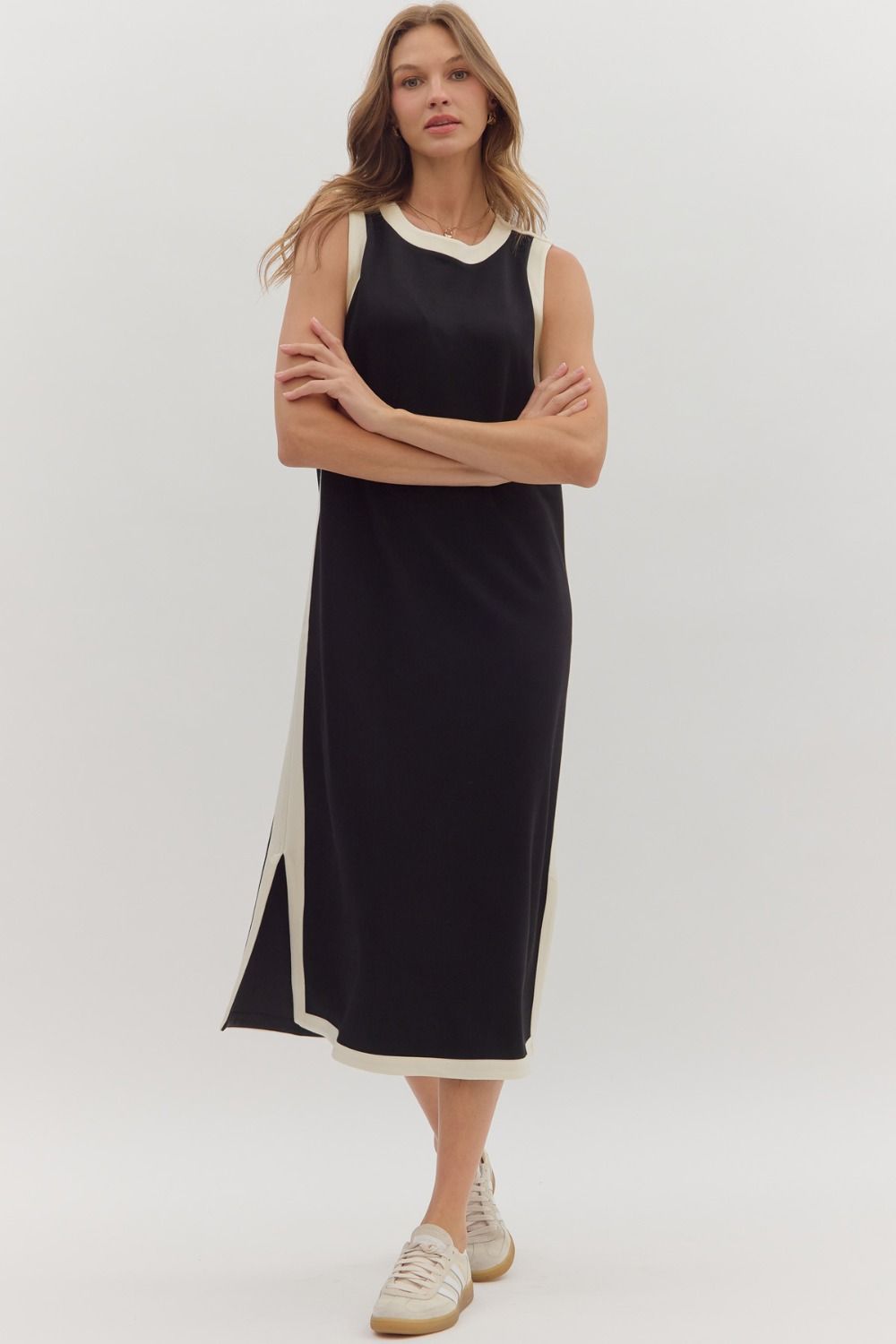 Contrast Sleeveless Midi Dress