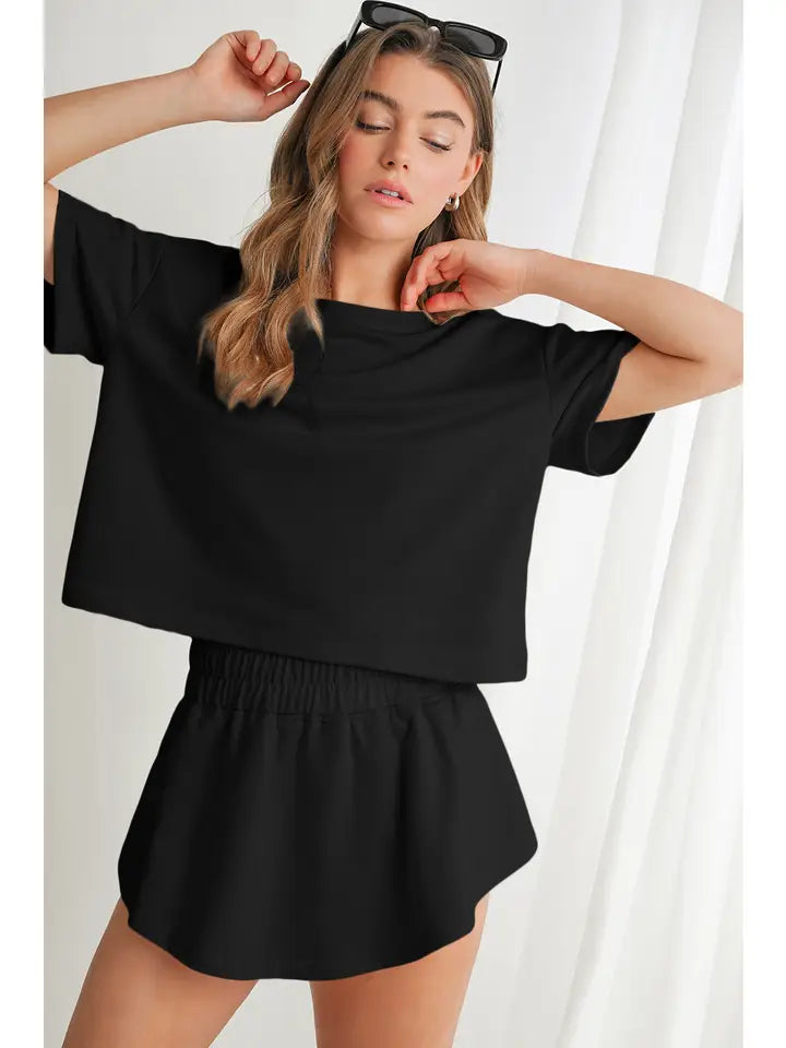 Cropped Tee& Ruffled High Waist Skort Set