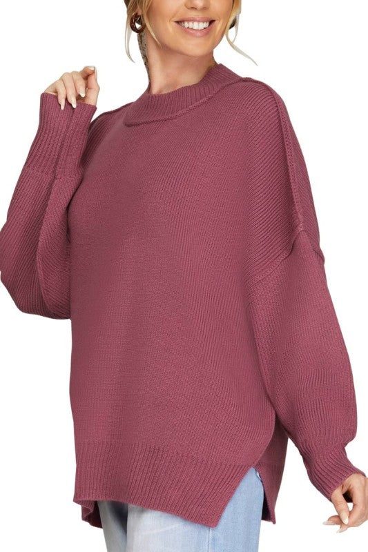 Drop Shoulder Oversized Mock Neck Sweater