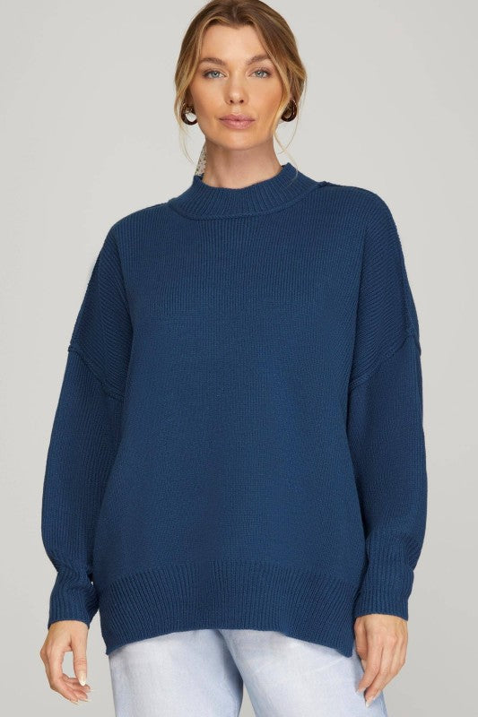 Drop Shoulder Oversized Mock Neck Sweater