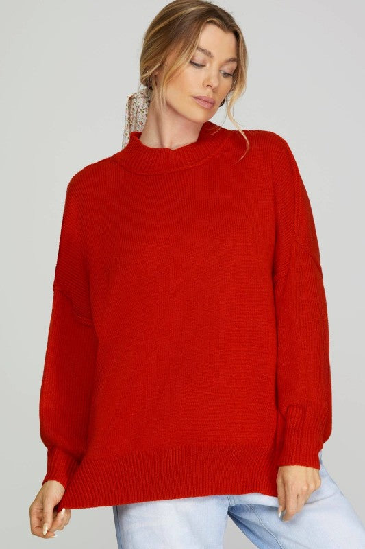 Drop Shoulder Oversized Mock Neck Sweater