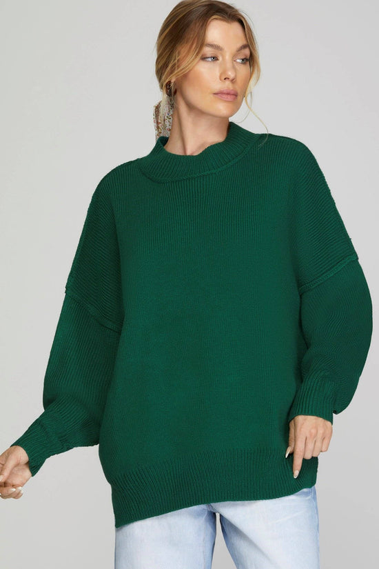 Drop Shoulder Oversized Mock Neck Sweater
