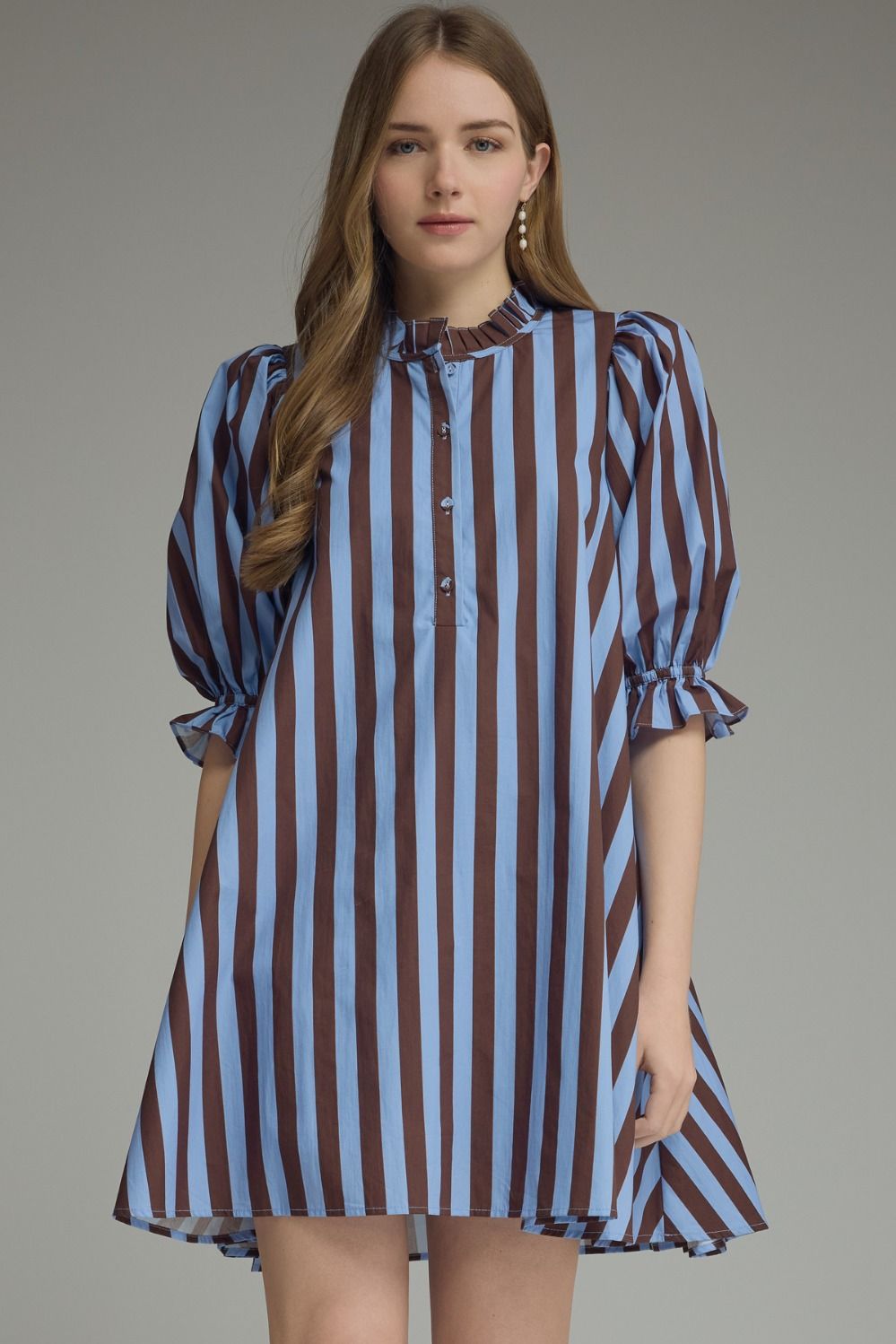 Puff & Ruffle Striped Mini Dress