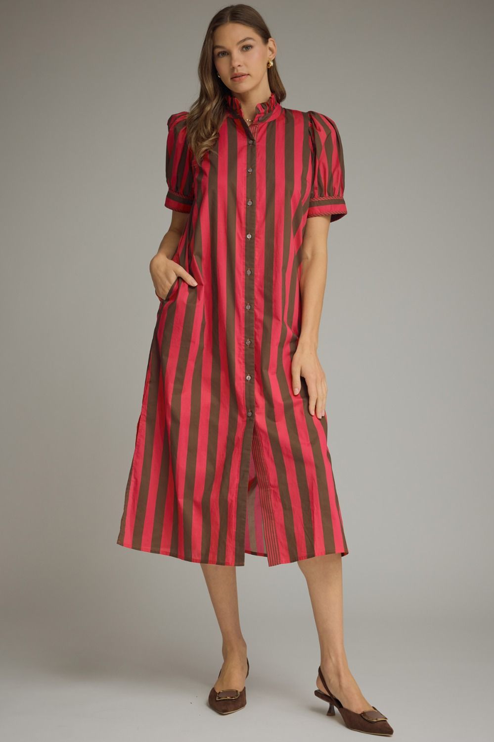 Stripe Puff Sleeve Midi