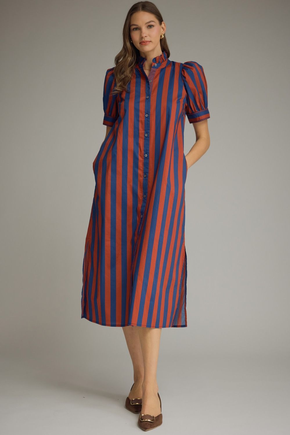 Stripe Puff Sleeve Midi