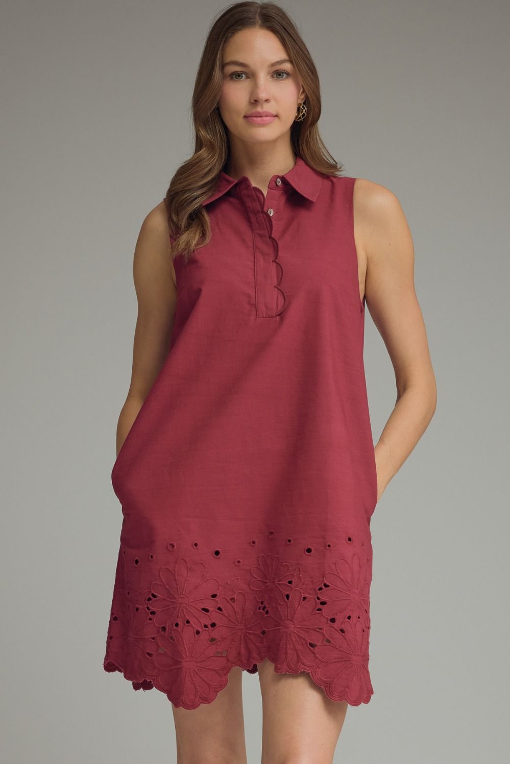 Eyelet Button Front Dress