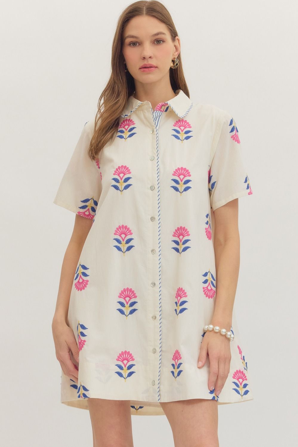 Piped Embroidery Dress