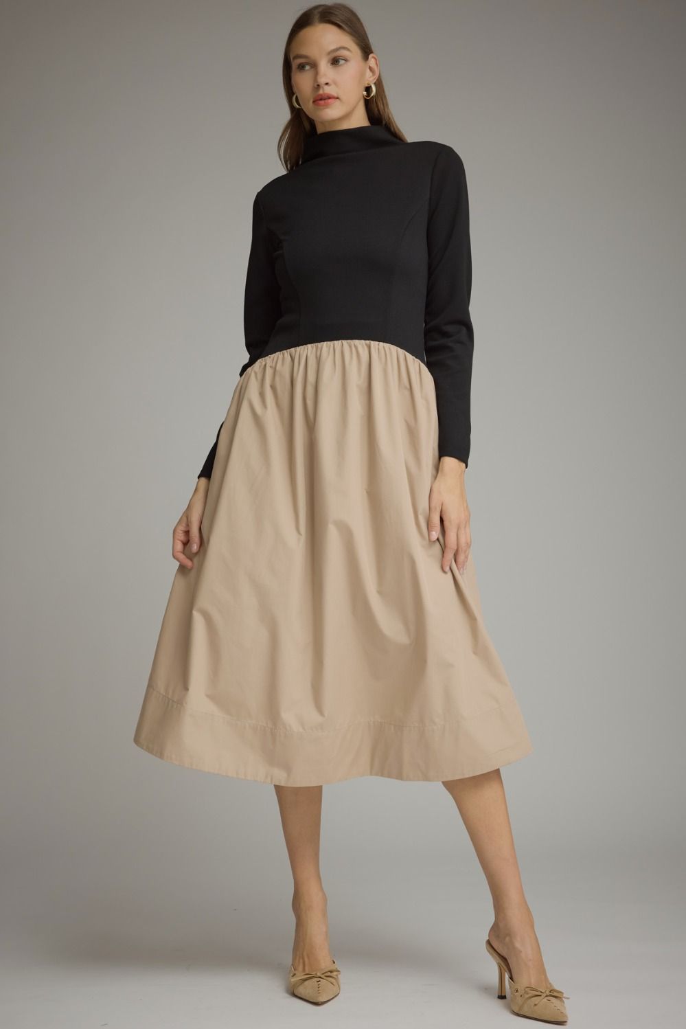 Contrast Mock Midi Dress