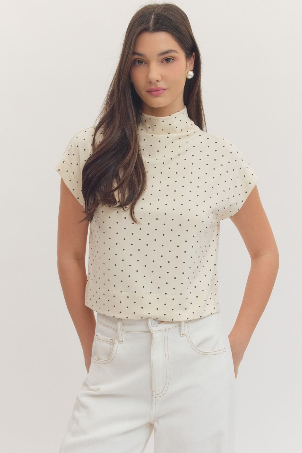Polka Dot Mock Neck