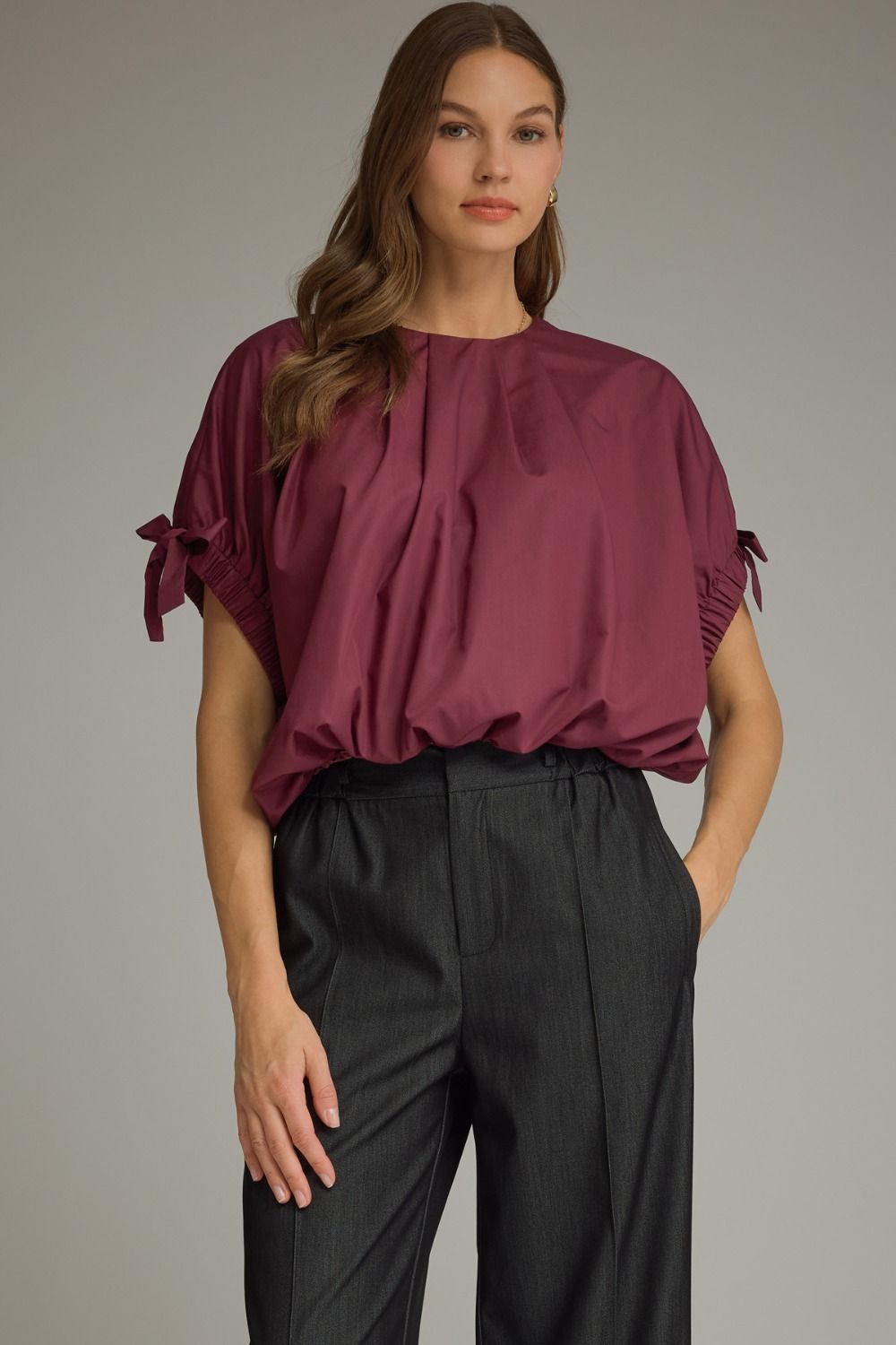 Bubble Hem Bow Sleeve Top