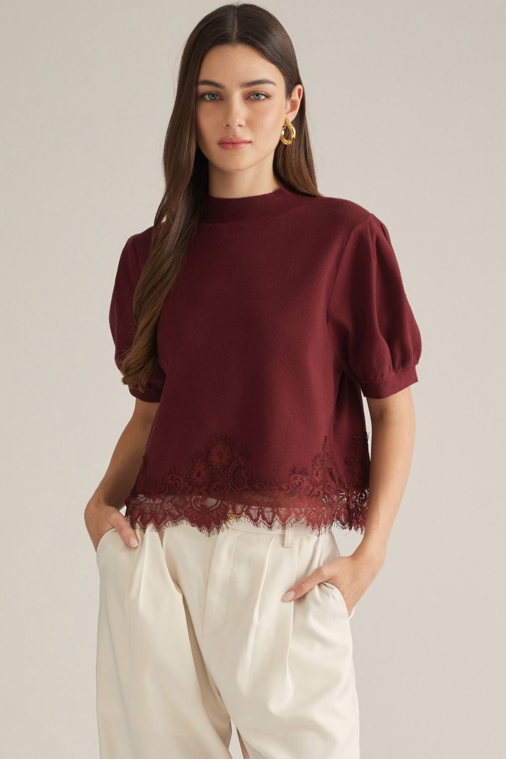 Lace Trim Sweater Top