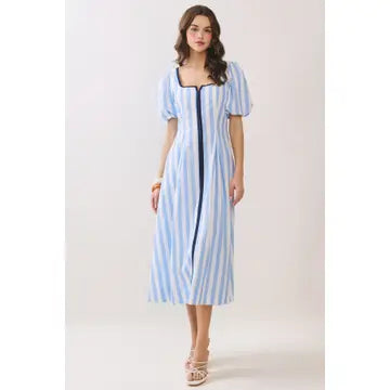 Piped Square Neck Dress
