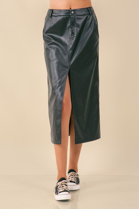 Faux Leather Midi Skirt