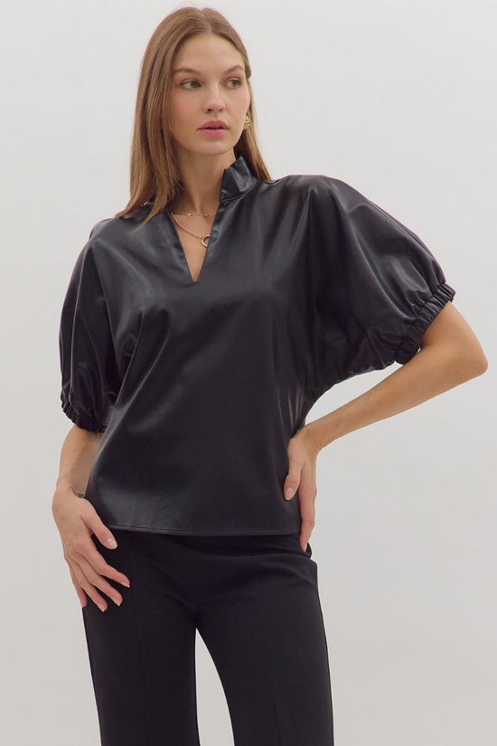 Faux Leather Puff Sleeve Top