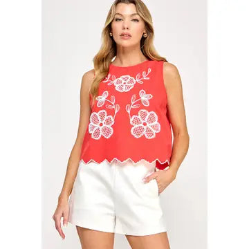 Floral Embroidery Sleeveless Top