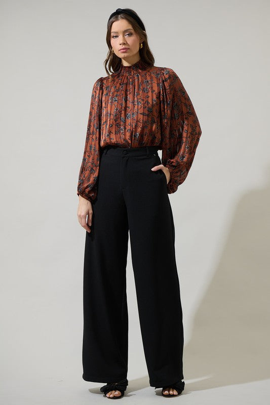 Floral Figaro Balloon Sleeve Blouse