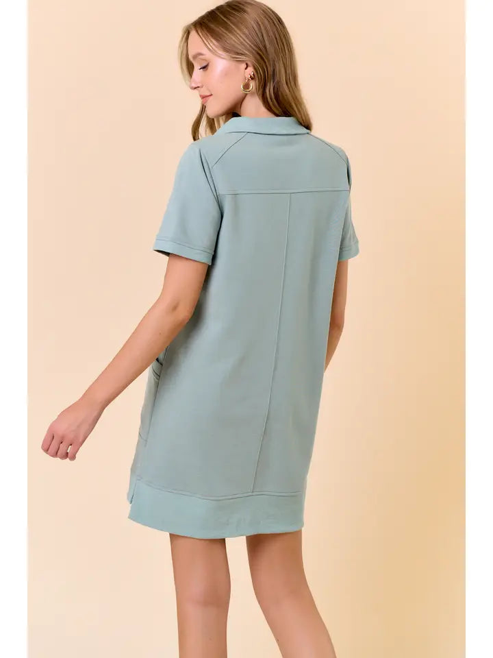 French Terry Front Zip Mini Dress