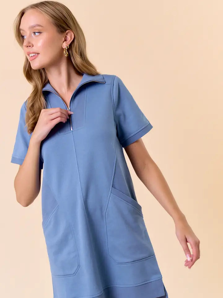 French Terry Front Zip Mini Dress