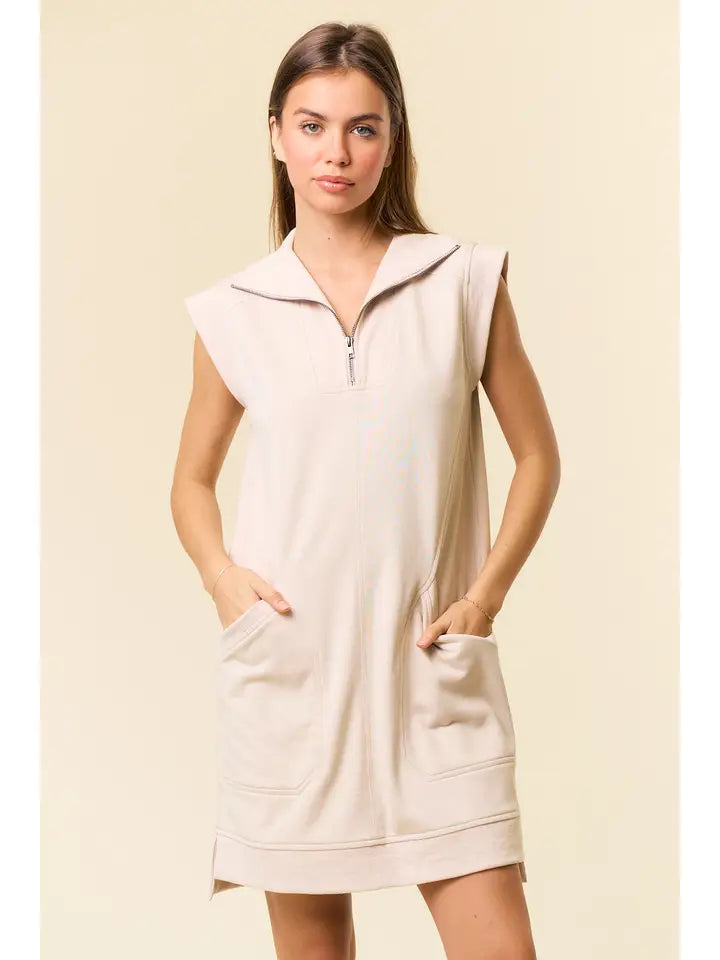 Cap Sleeve Mini Dress w/ Front Pockets