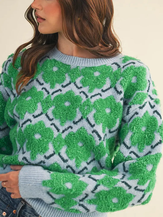 Fuzzy Texture Floral Sweater
